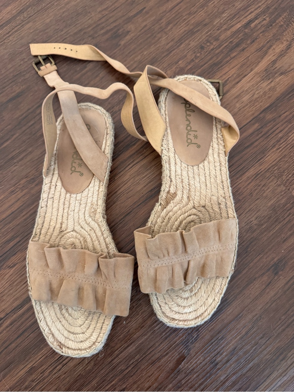 Splendid Tan Ruffle Espadrille Ankle-Tie Sandals